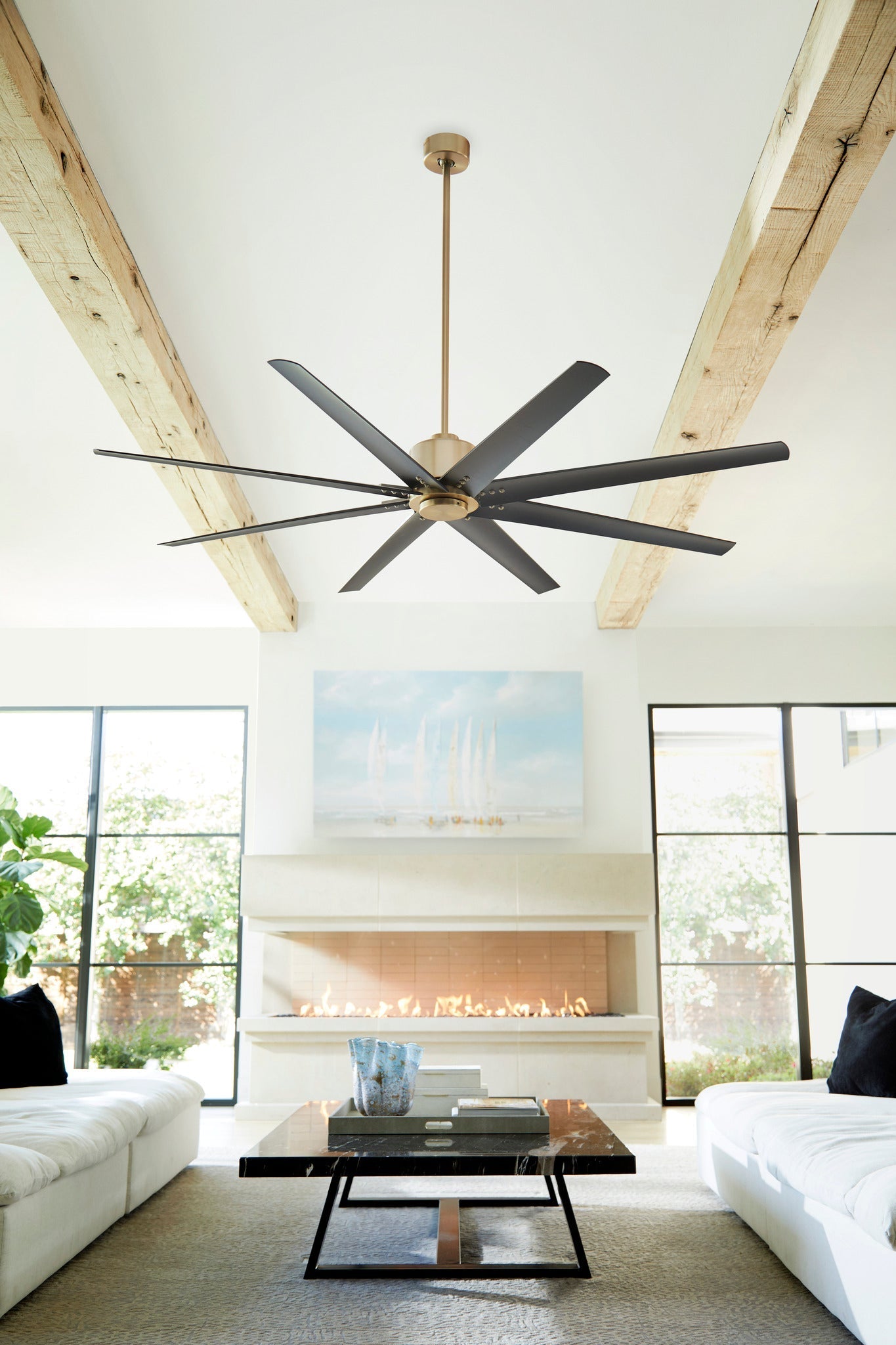 &Modern Fleet Modern Farmhouse Large Ceiling Fan 72 inch with Remote - Aged Brass, Matte Black