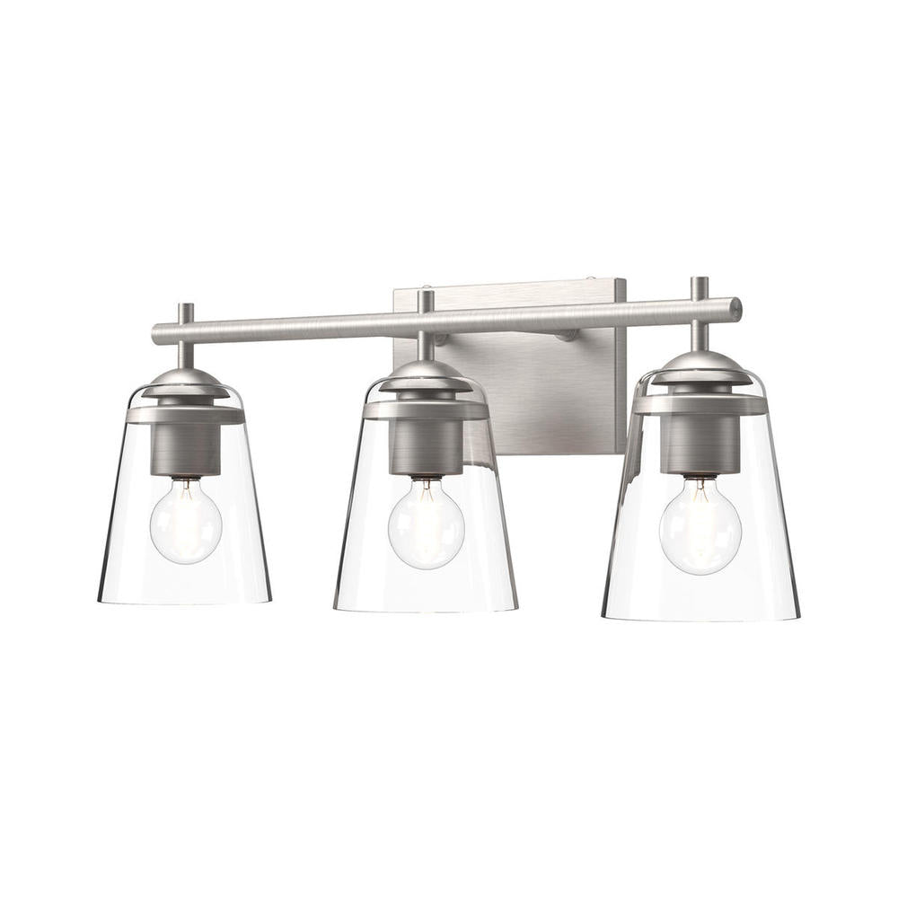 ALORA MOOD Lighting VL638221BNCL Vanity Light Fixture, 3 Lights, Brushed Nickel/Clear Glass
