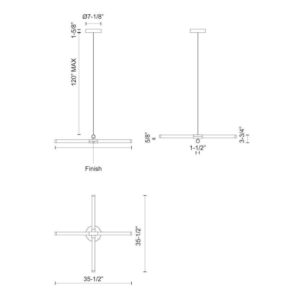 Kuzco Lighting CH18537-BN Akari 37-in Brushed Nickel LED Chandelier, UL Damp Rated, Brushed Nickel