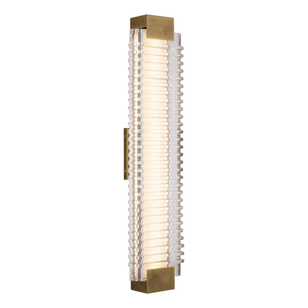 ALORA Lighting WV374225VBCR Wall Vanity Light Fixture, UL Damp Rated, Vintage Brass/Ribbed Glass