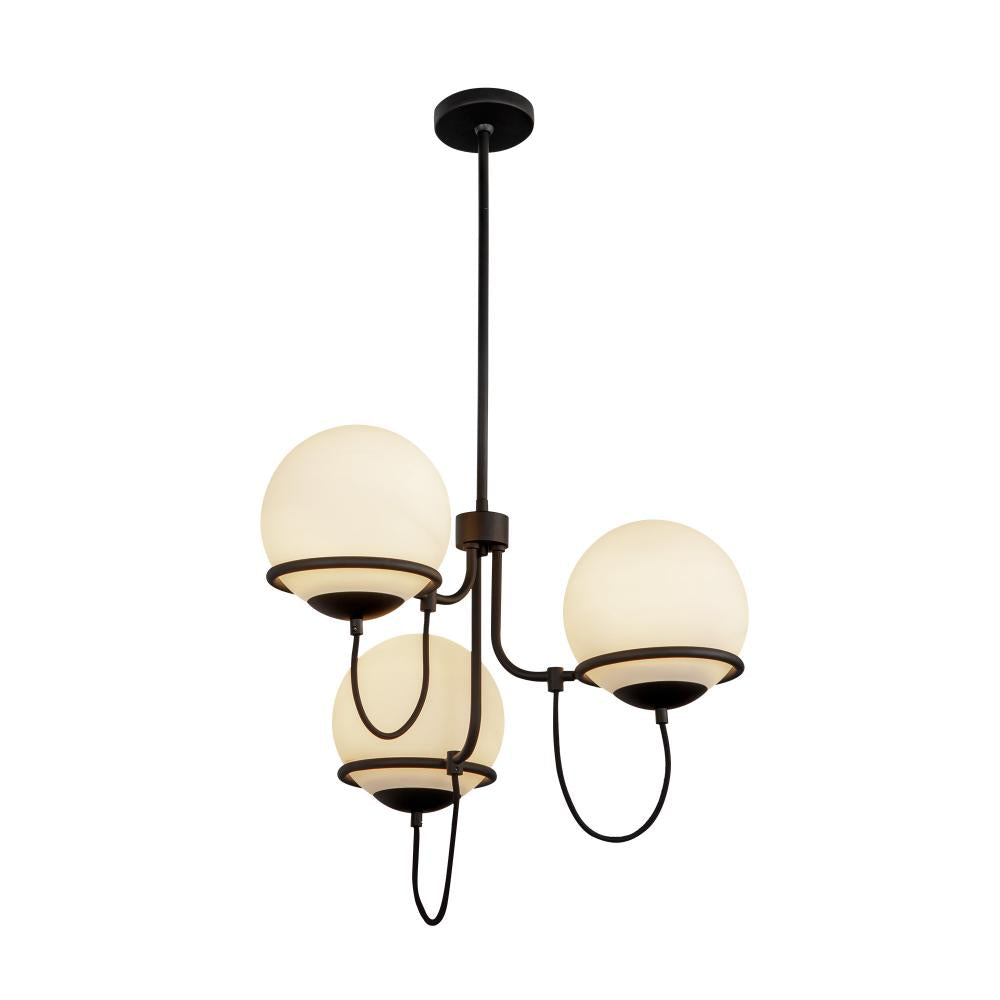 ALORA MOOD Lighting Alba 23-in 3 Lights Chandelier, UL Listed, Matte Black/Opal Glass
