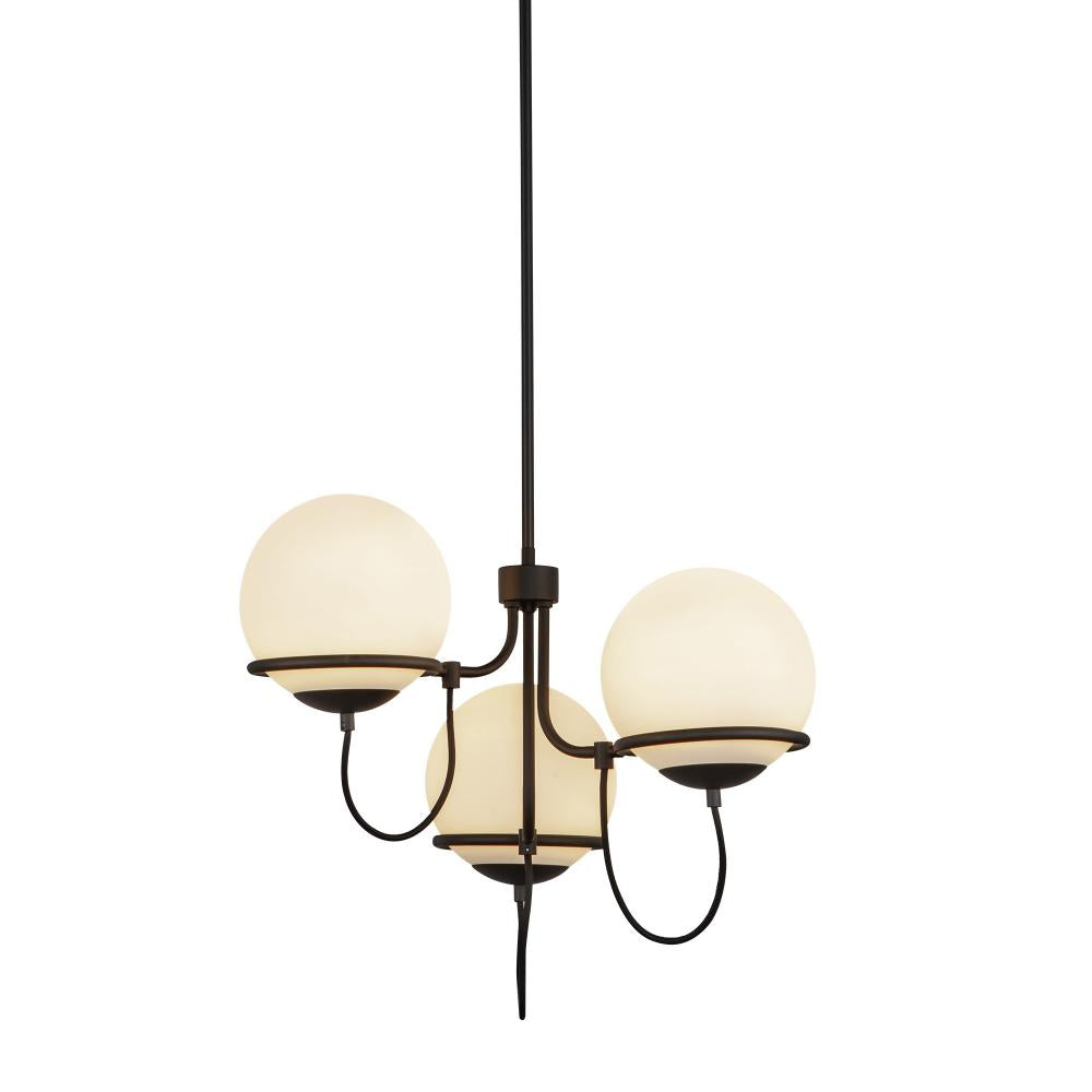 ALORA MOOD Lighting Alba 23-in 3 Lights Chandelier, UL Listed, Matte Black/Opal Glass