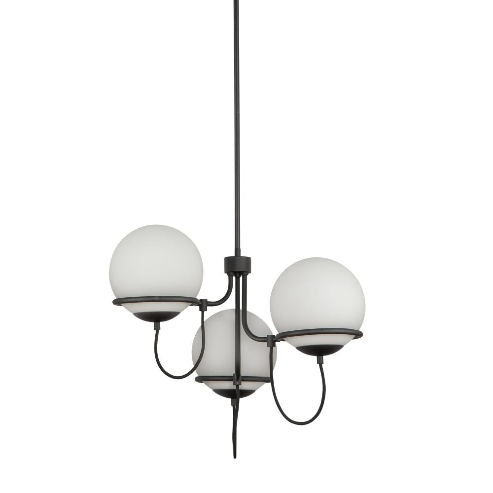 ALORA MOOD Lighting Alba 23-in 3 Lights Chandelier, UL Listed, Matte Black/Opal Glass