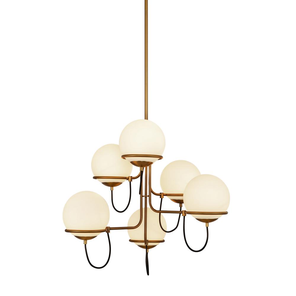 ALORA MOOD Lighting Alba 32-in CH458632AGOP Chandelier, UL Damp Rated, Aged Brass/Opal Glass