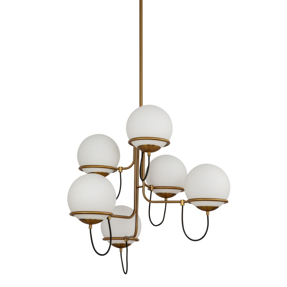 ALORA MOOD Lighting Alba 32-in CH458632AGOP Chandelier, UL Damp Rated, Aged Brass/Opal Glass