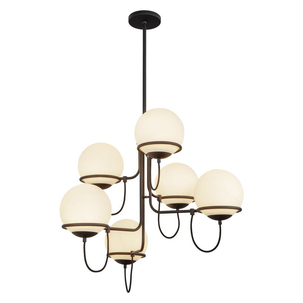 ALORA MOOD Lighting CH458632MBOP Chandelier, 6 Lights, Matte Black/Opal Glass