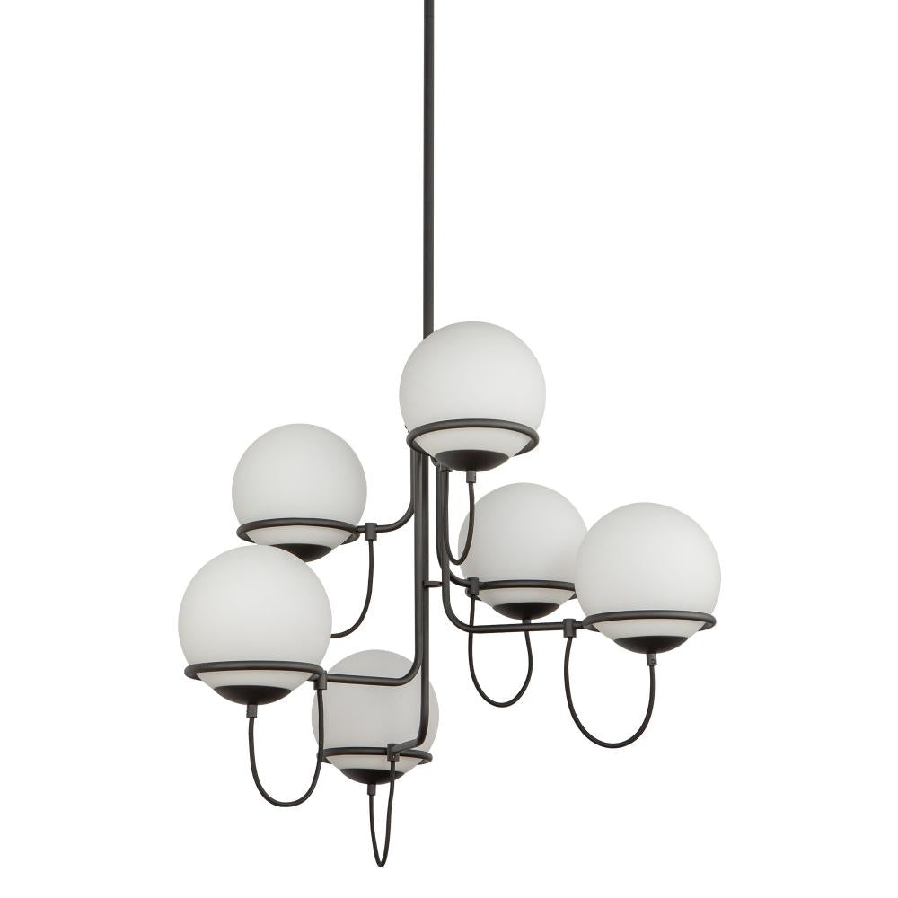 ALORA MOOD Lighting CH458632MBOP Chandelier, 6 Lights, Matte Black/Opal Glass