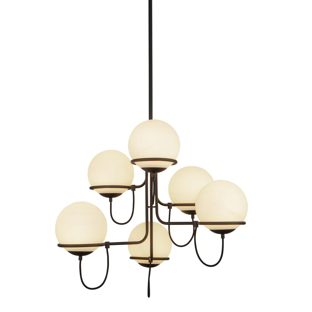 ALORA MOOD Lighting CH458632MBOP Chandelier, 6 Lights, Matte Black/Opal Glass