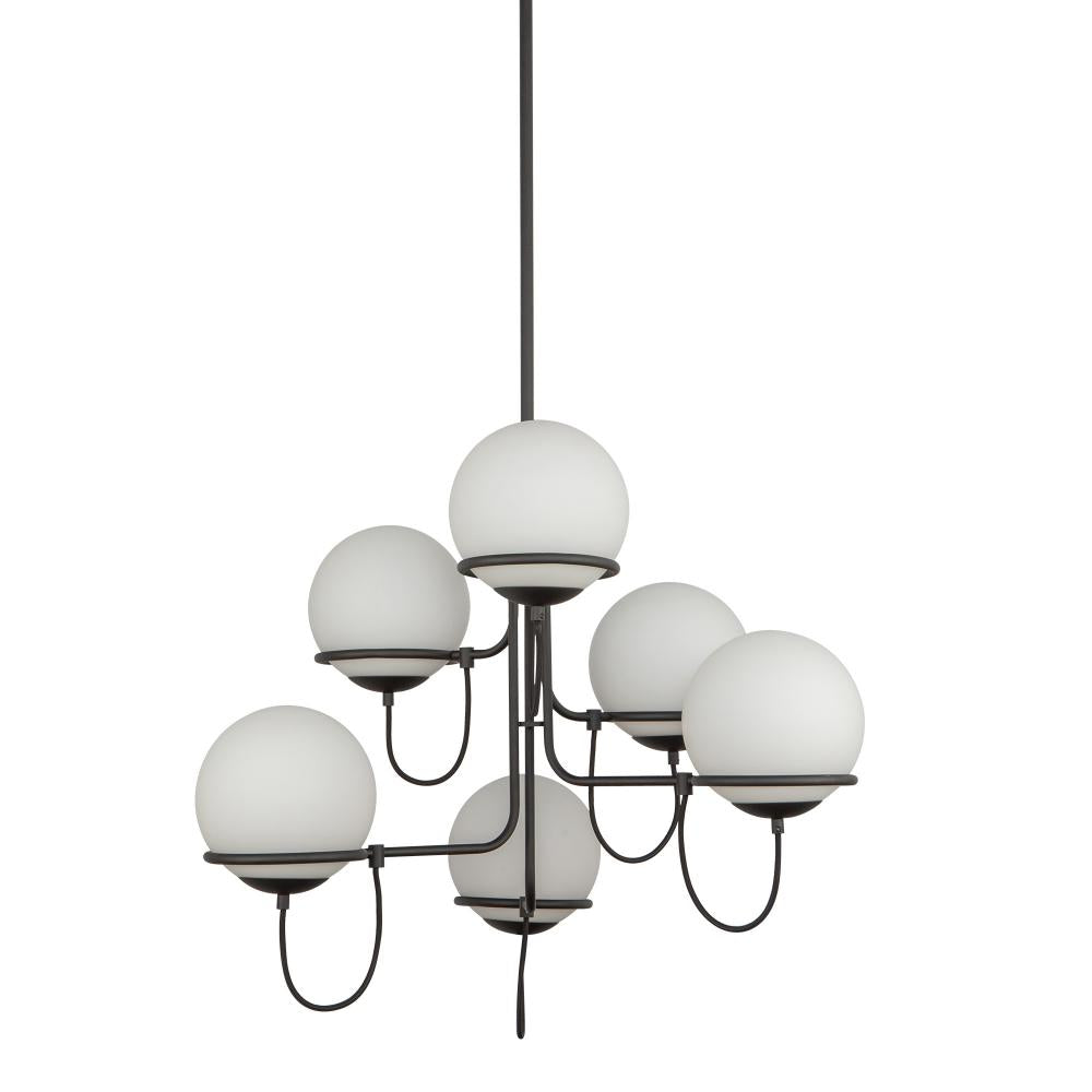 ALORA MOOD Lighting CH458632MBOP Chandelier, 6 Lights, Matte Black/Opal Glass