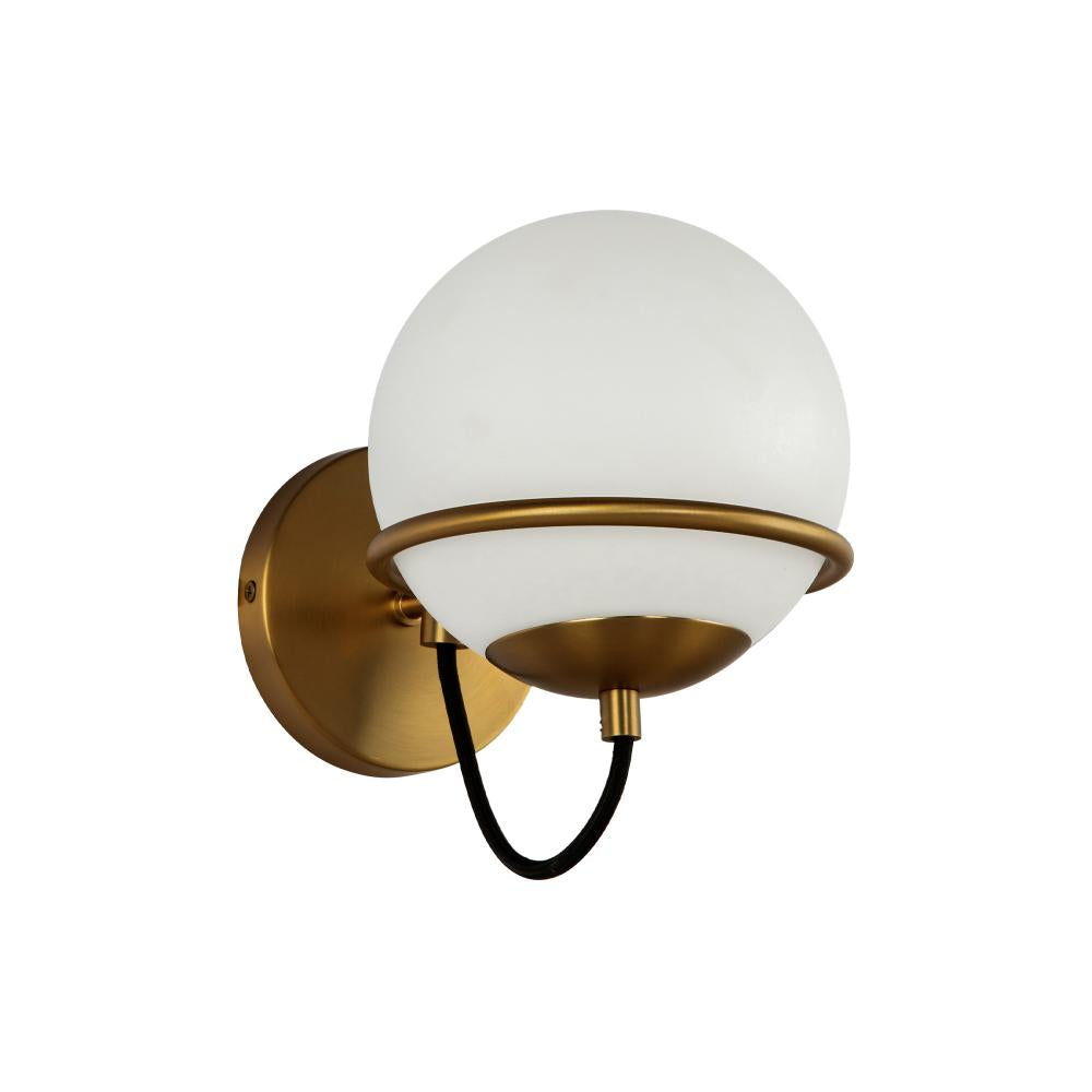 Alora Mood Alba WV458107AGOP Wall Vanity Light Fixture, UL Damp Rated, Aged Brass/Opal Glass