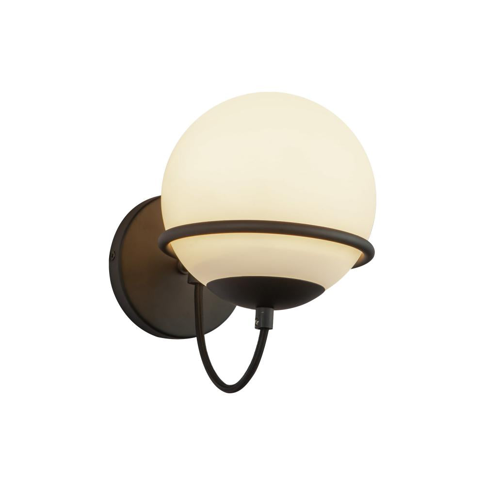 ALORA MOOD Lighting WV458107MBOP 1 Light Wall Vanity Fixture, UL Damp Rated, Matte Black/Opal Glass