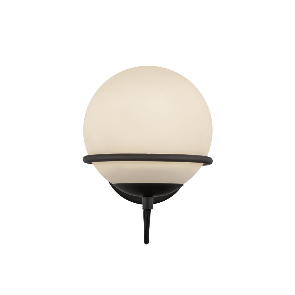 ALORA MOOD Lighting WV458107MBOP 1 Light Wall Vanity Fixture, UL Damp Rated, Matte Black/Opal Glass
