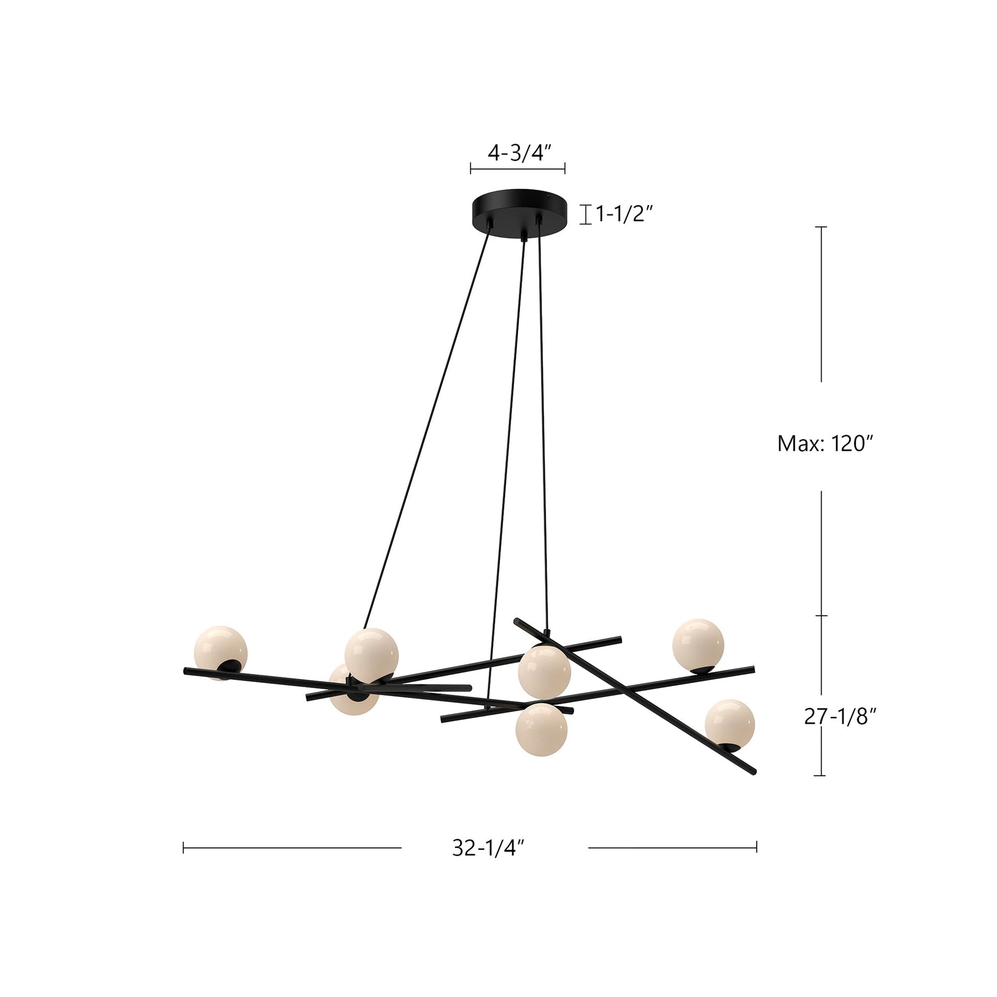 Kuzco Amara CH89854-BK/GO-UNV Chandelier, 54-in, LED, Black/Glossy Opal Glass