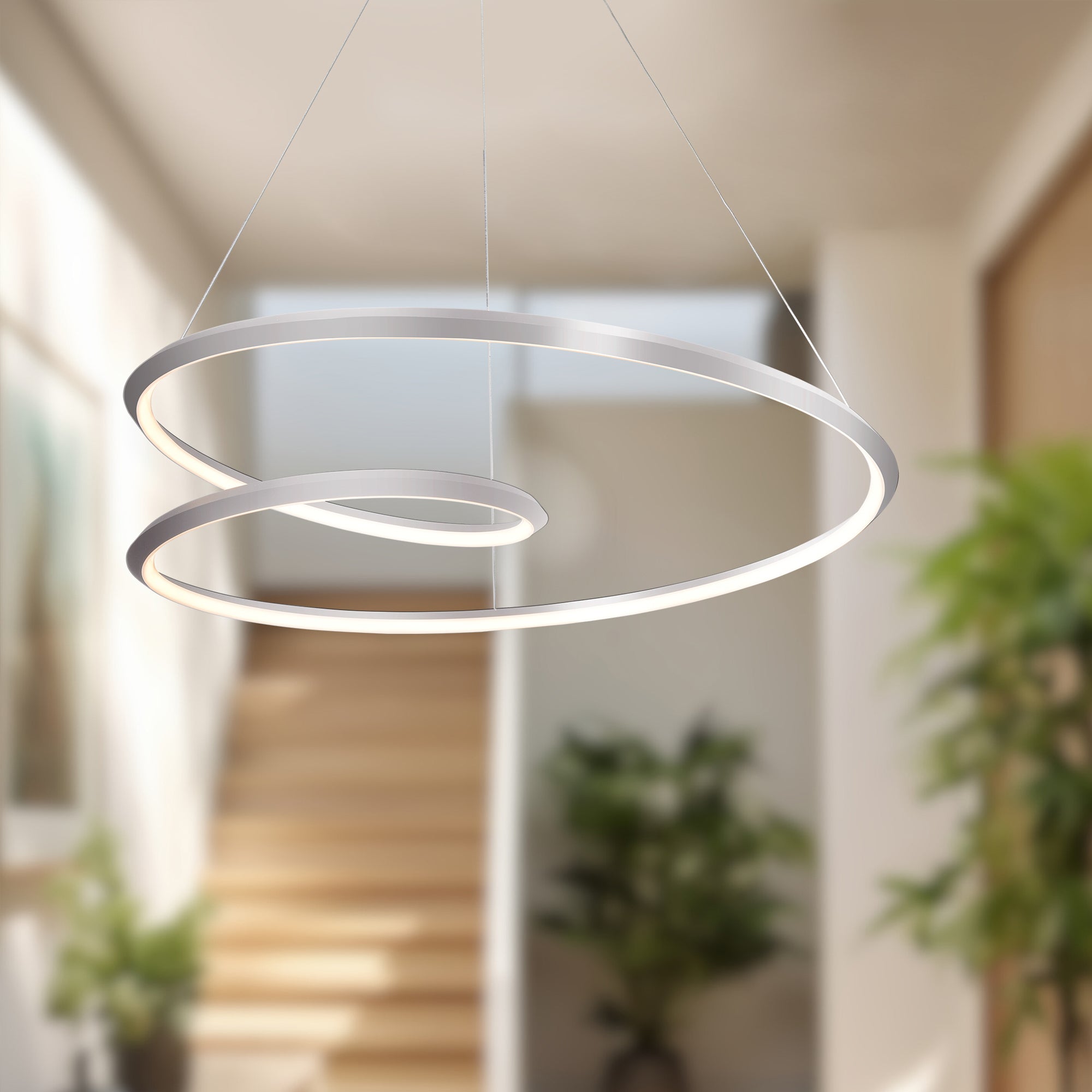 Kuzco Ampersand 32-in Brushed Nickel LED Pendant, UL Damp Rated, Brushed Nickel
