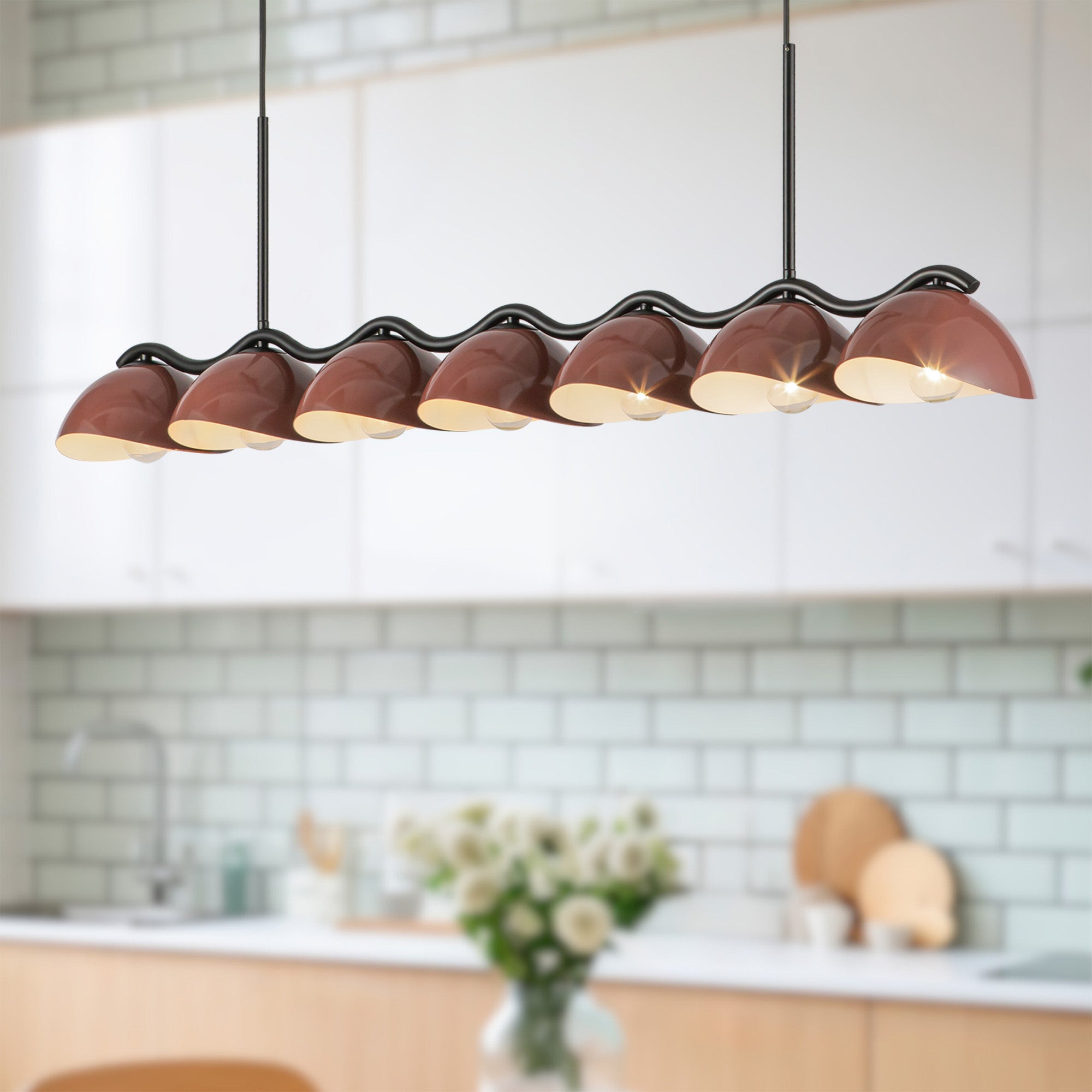 Kuzco LP57642-BK/BGD Atlas Linear Pendant, UL Damp Rated, Black/Burgundy