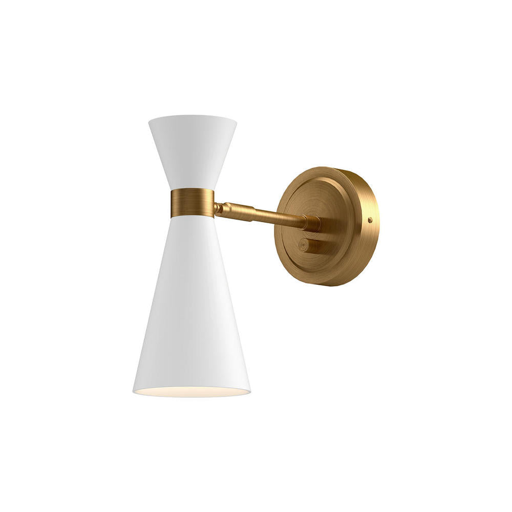 ALORA MOOD Lighting Blake WV574404WHAG Wall/Vanity Light Fixture, UL Damp Rated, Aged Gold/White