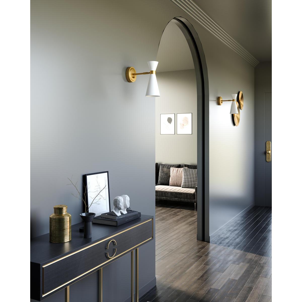 ALORA MOOD Lighting Blake WV574404WHAG Wall/Vanity Light Fixture, UL Damp Rated, Aged Gold/White
