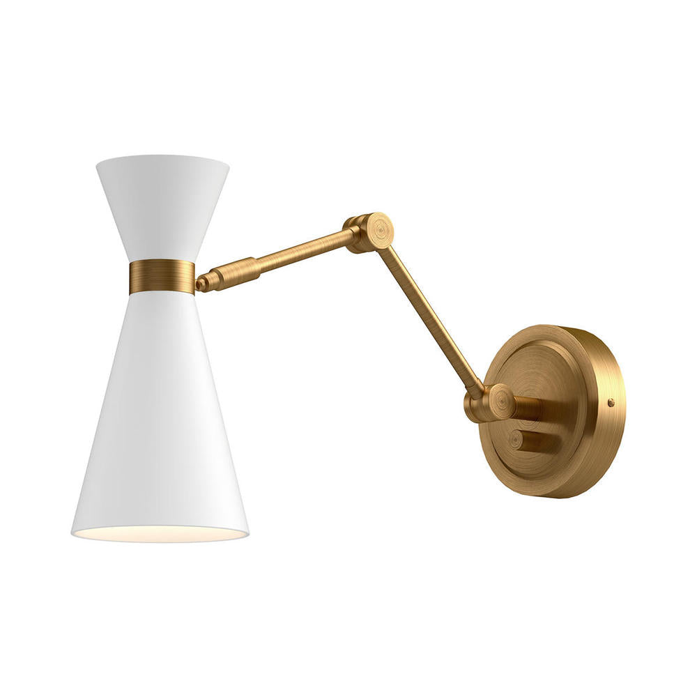 Alora Mood Lighting WV574524WHAG Wall/Vanity Light Fixture, UL Damp Rated, Aged Gold/White