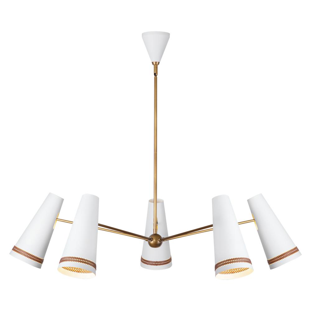ALORA Lighting CH342545MWHL Chandeliers, 45-in, Matte White/Hazelnut Leather