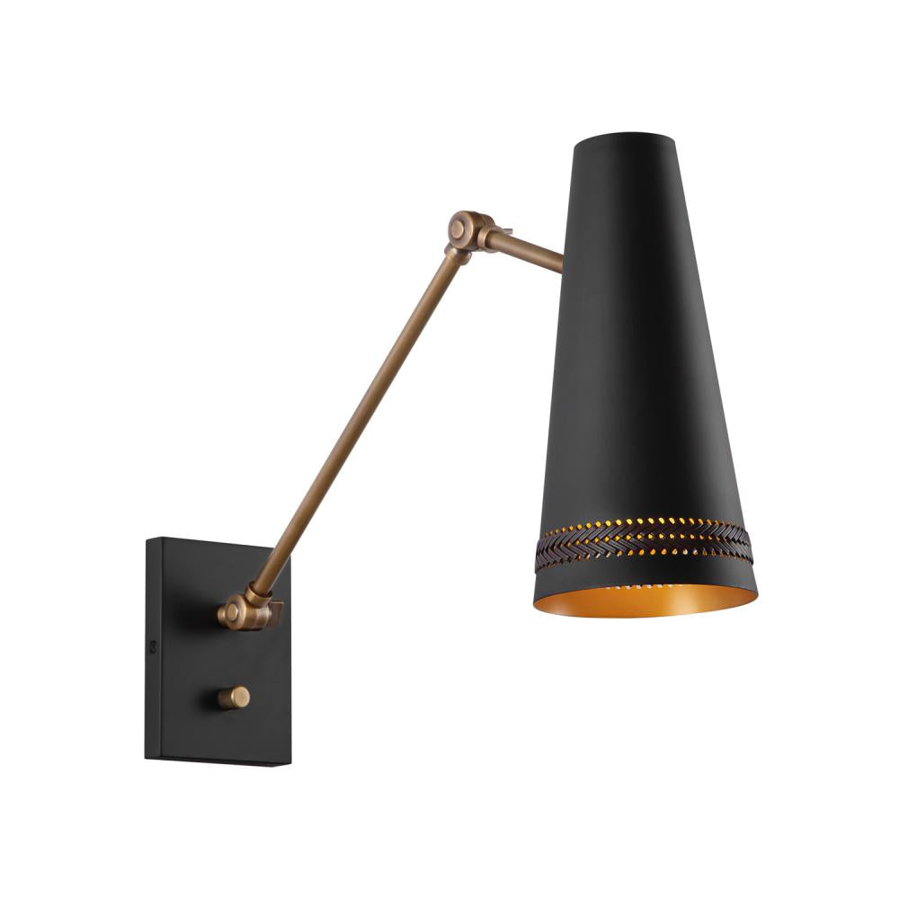 ALORA Lighting Brickell WV342105MBHL Wall/Vanity Light Fixture, UL Damp Rated, Matte Black/Hazelnut Leather