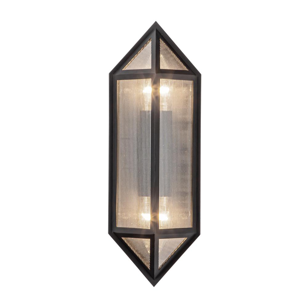 ALORA Lighting EW332705BKCR Exterior Wall Sconce, 2 Lights, Black/Ribbed Glass