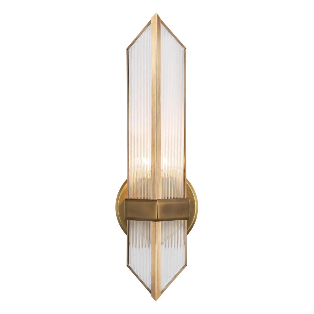 ALORA Lighting Cairo WV332904VBCR Wall/Vanity Light Fixture, UL Damp Rated, Ribbed Glass/Vintage Brass