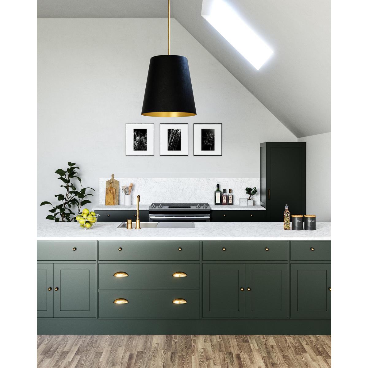 ALORA Lighting Calor PD311025VBBG Pendant Light Fixture, UL Damp Rated, Black Linen With Gold Parchment/Vintage Brass