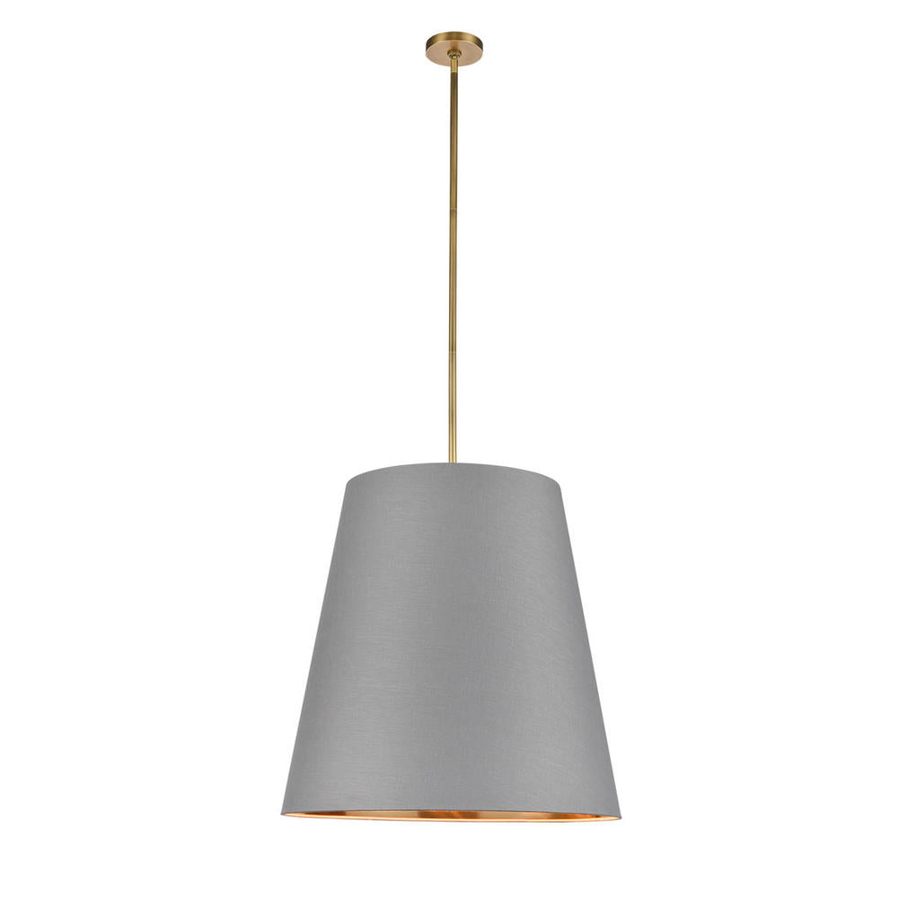 ALORA Lighting Calor 25-in Gray Linen With Gold Parchment/Vintage Brass Pendant, 3 Lights, Vintage Brass