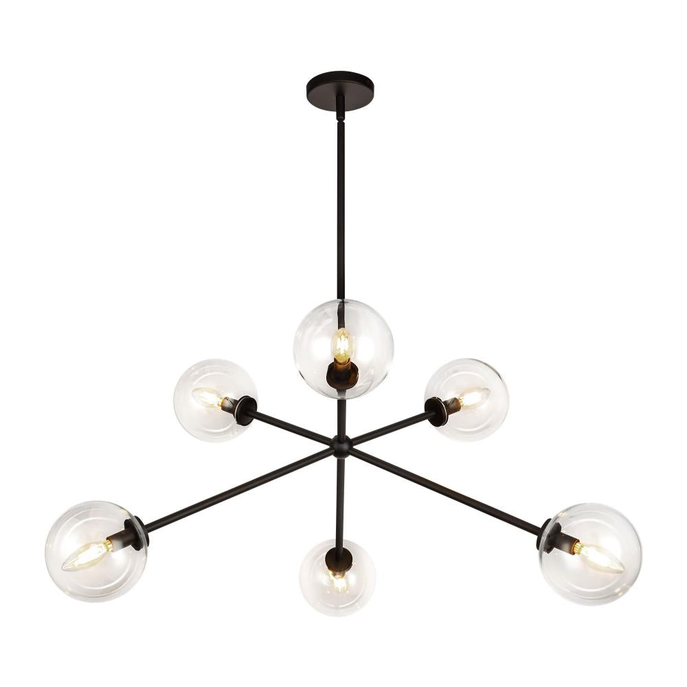 ALORA MOOD Lighting CH549640MBCL Chandelier, 6 Lights, Matte Black/Clear Glass