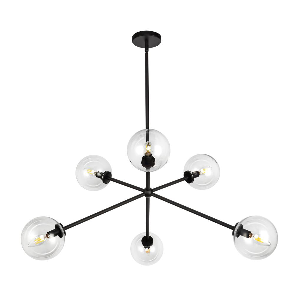 ALORA MOOD Lighting CH549640MBCL Chandelier, 6 Lights, Matte Black/Clear Glass
