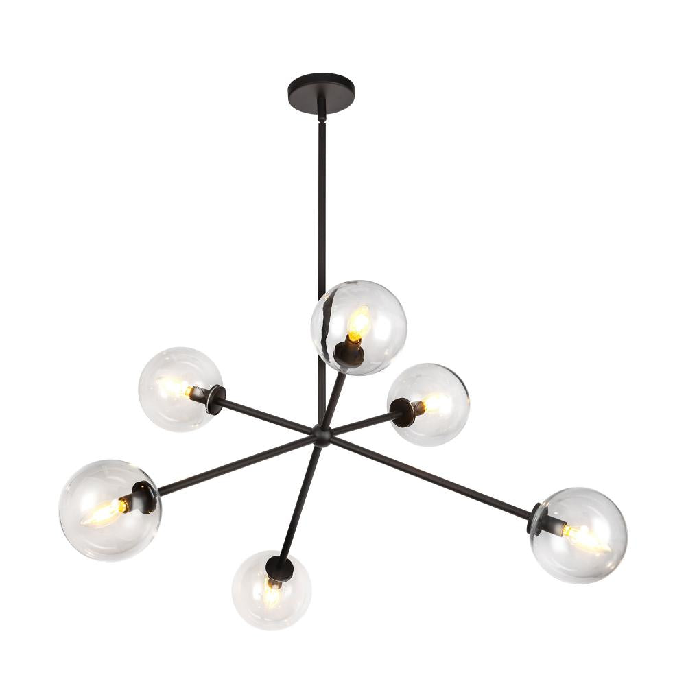ALORA MOOD Lighting CH549640MBCL Chandelier, 6 Lights, Matte Black/Clear Glass