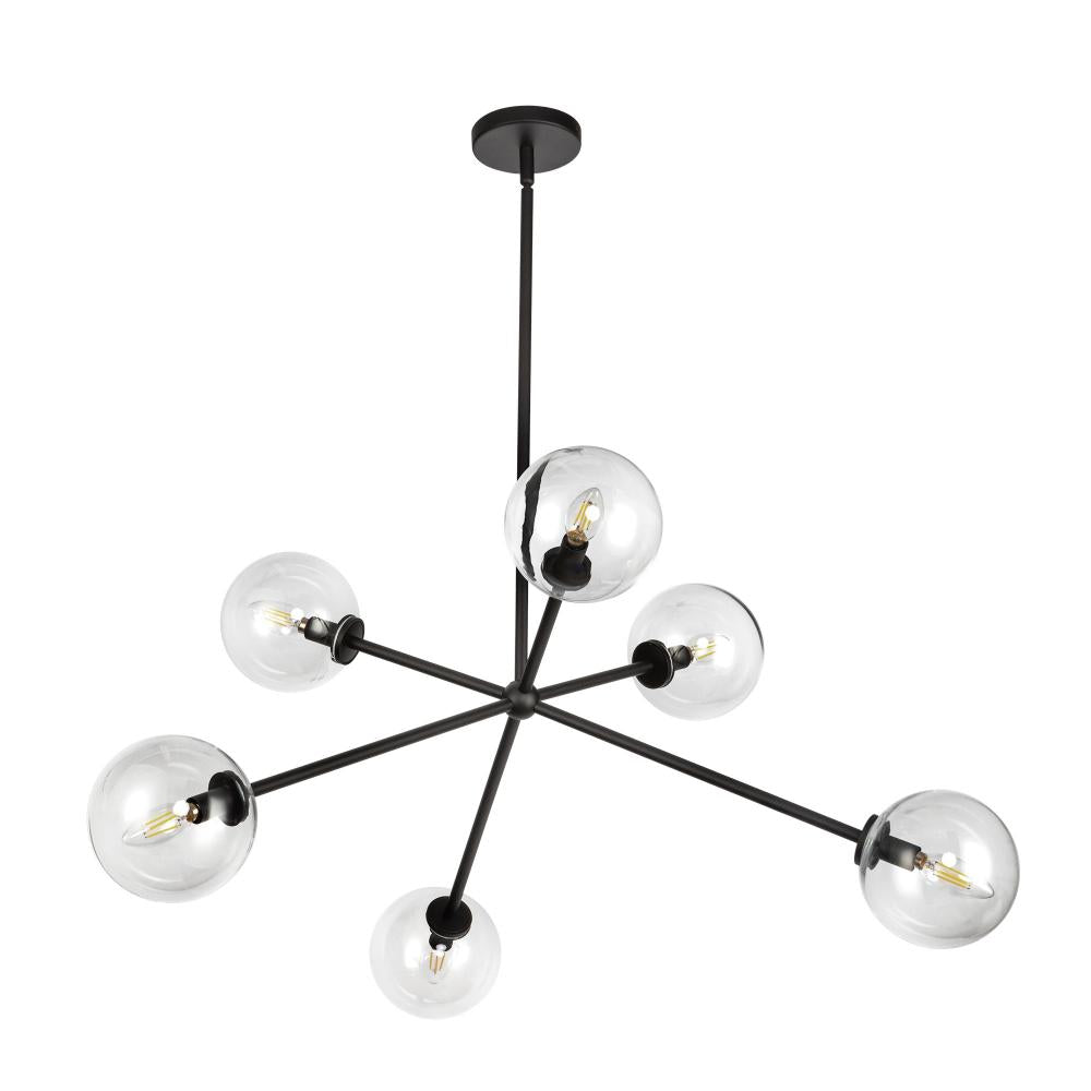 ALORA MOOD Lighting CH549640MBCL Chandelier, 6 Lights, Matte Black/Clear Glass