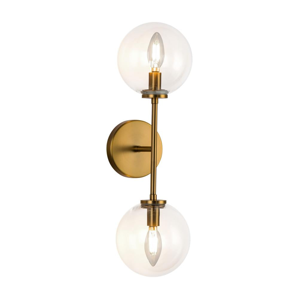 ALORA MOOD Lighting WV549220AGCL Wall Vanity Light Fixture, UL Damp Rated, Aged Brass/Clear Glass