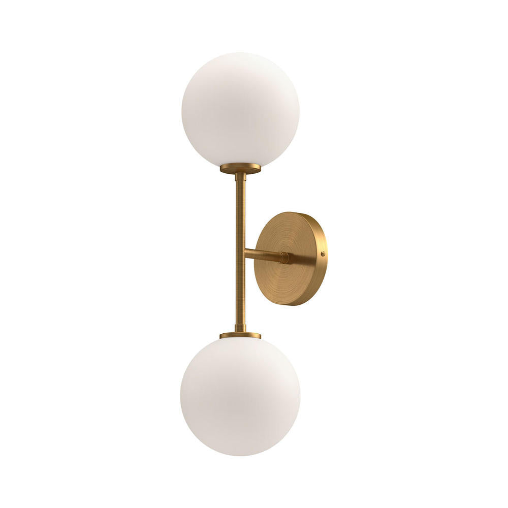 ALORA MOOD Lighting WV549220AGOP Wall/Vanity Light Fixture, UL Damp Rated, Aged Gold/Opal Matte Glass