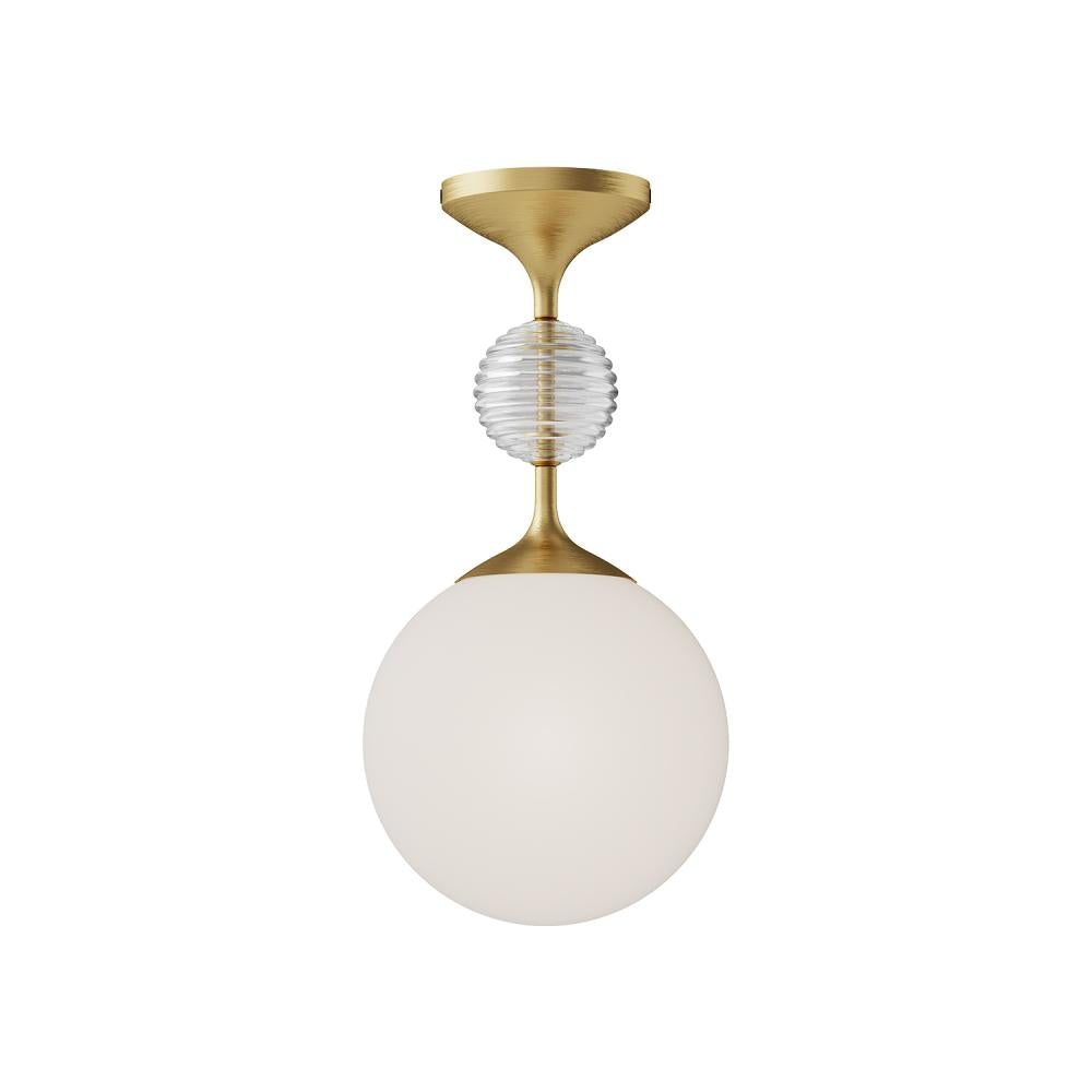 ALORA MOOD Lighting SF415308BGOP Celia 8-in Semi Flush Mount Fixture, UL Damp Rated, Brushed Gold/Opal Glass