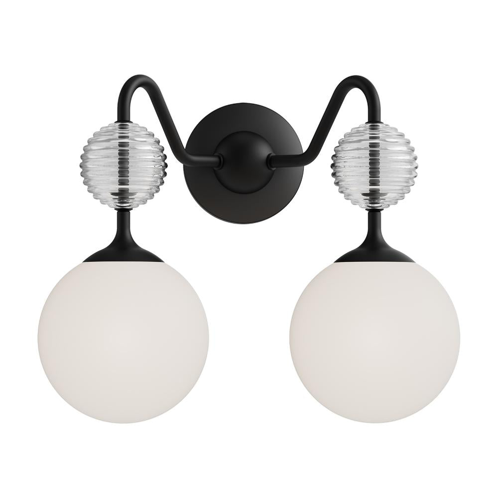 ALORA MOOD Lighting VL415315MBOP Vanity Light Fixture, UL Damp Rated, Matte Black/Opal Glass
