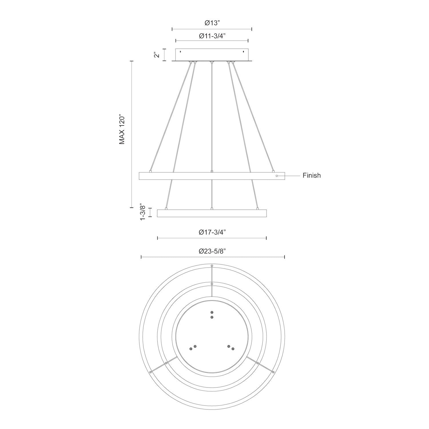 Kuzco CH87224-BK-UNV-010 Chandeliers, 24-in, Black LED, Matte Powder-Coated Finish