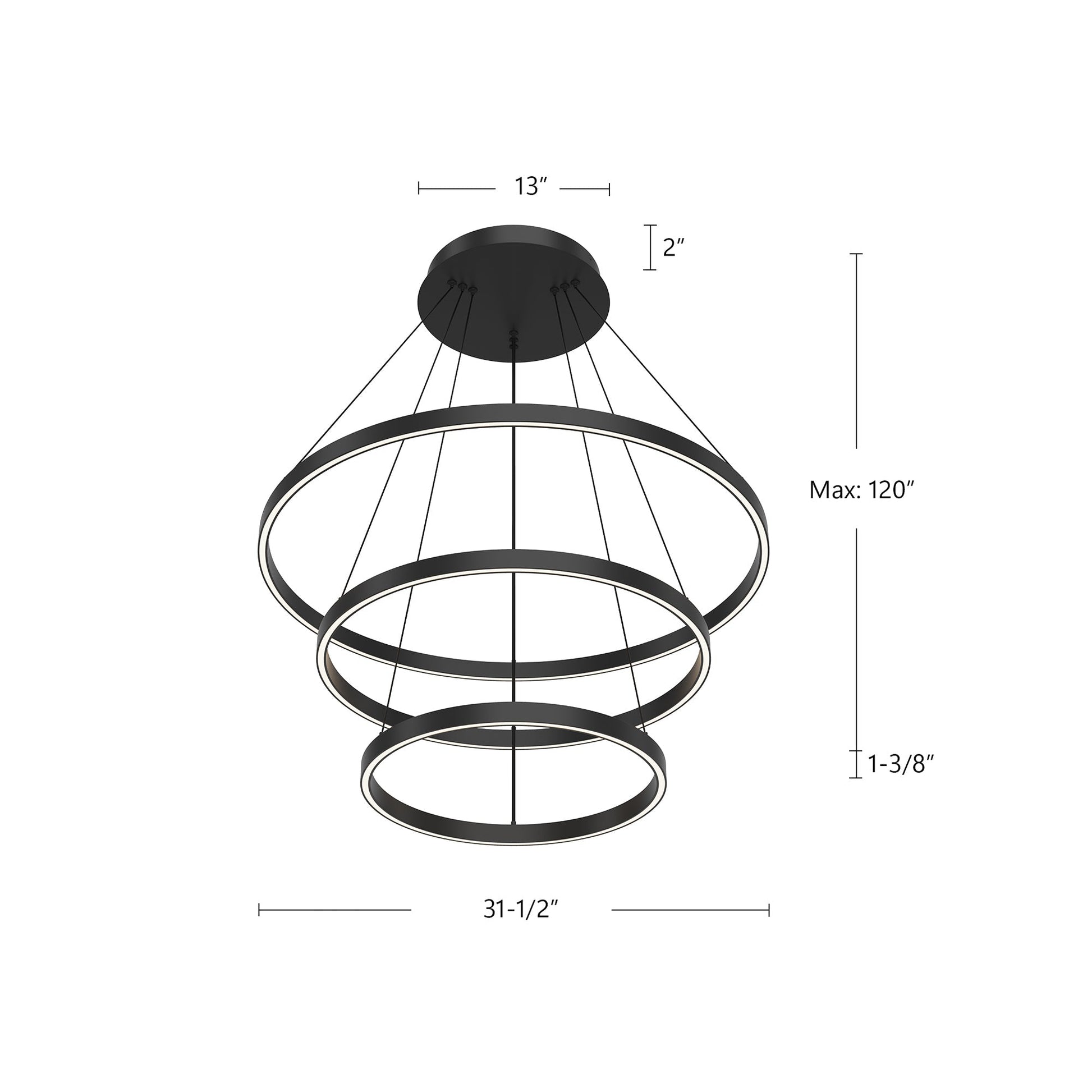 Kuzco Cerchio CH87332-BK-UNV-010 Chandelier, UL Damp Rated, Black