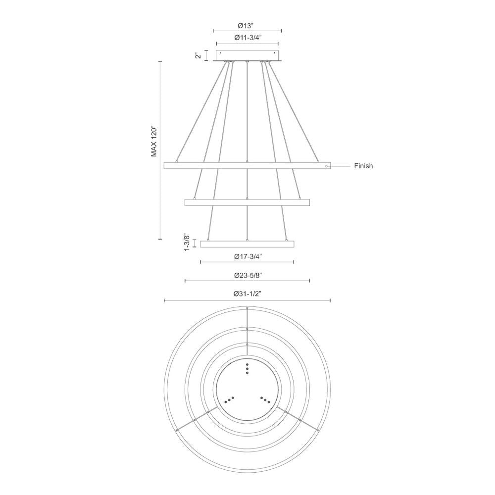 Kuzco Cerchio CH87332-WH 32-in LED Chandelier, UL Listed, White