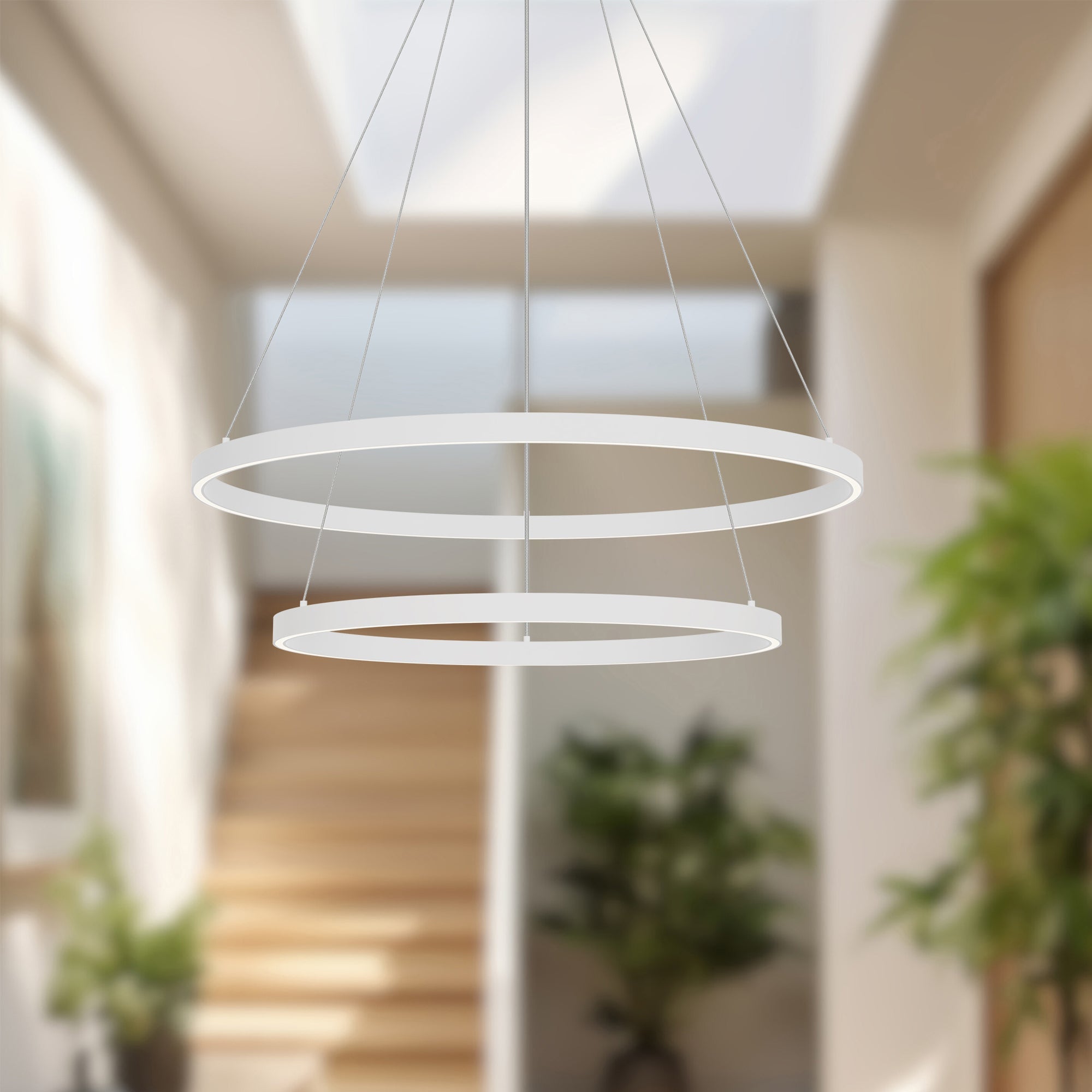 Kuzco Cerchio 32-in White LED Chandeliers, 138W, Flush Silicone Diffuser, Matte Powder-Coated Finish