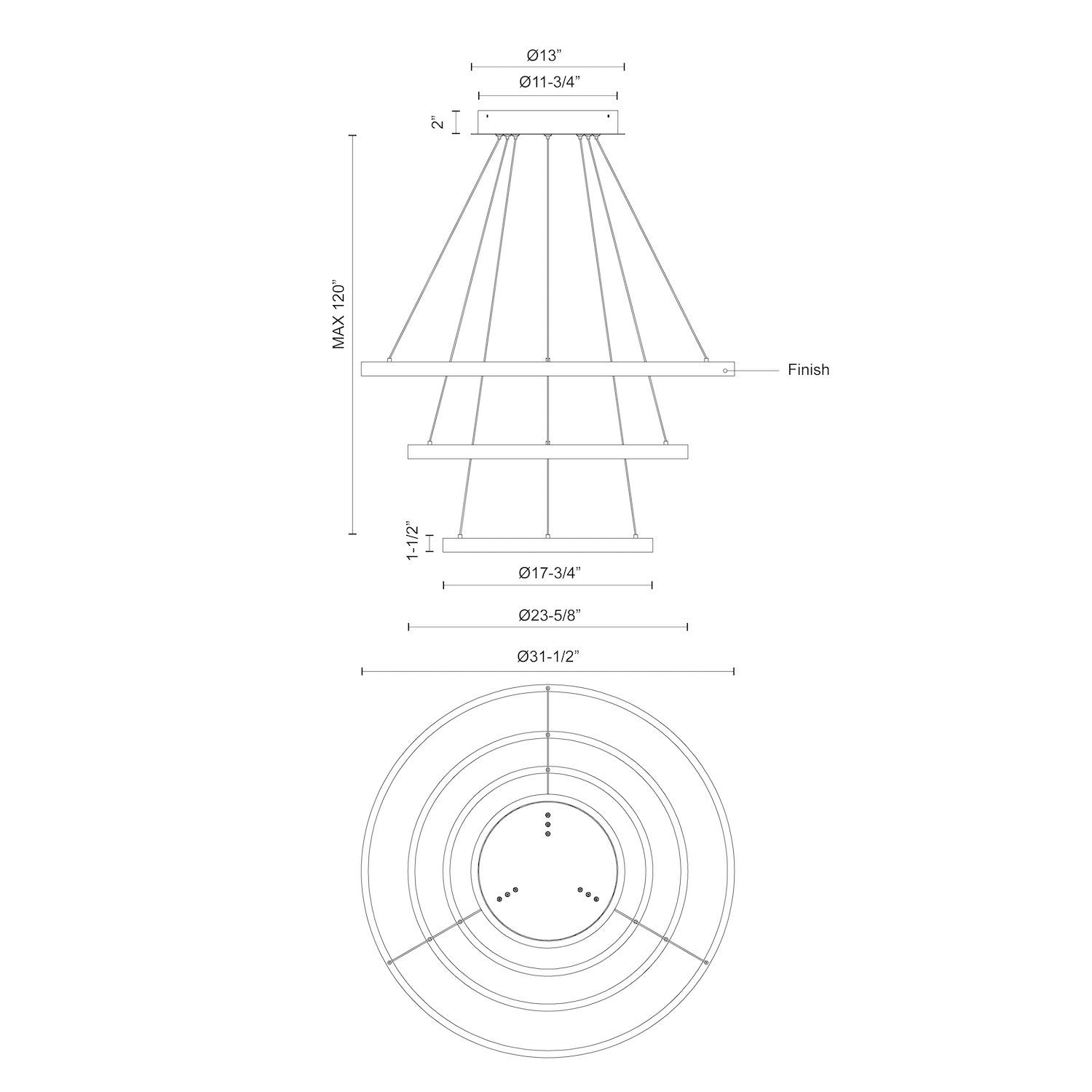 Kuzco Cerchio CH87932-BK-UNV-010 LED Chandelier, UL Damp Rated, Black