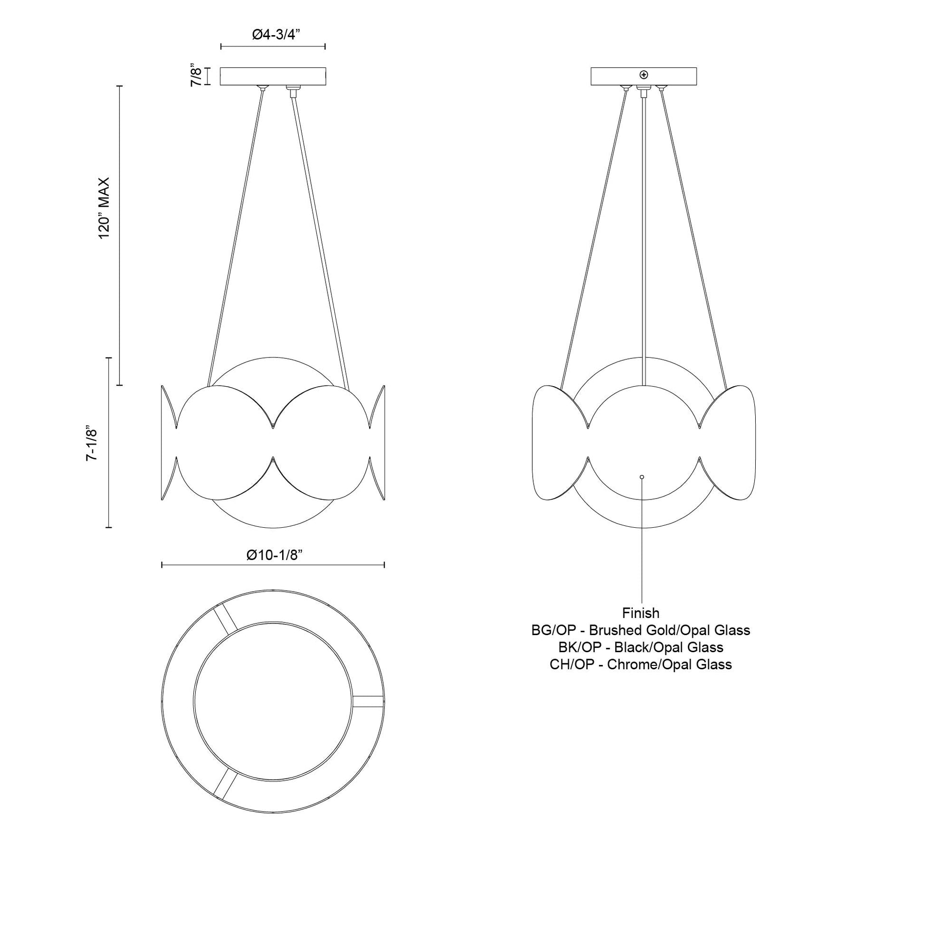 Kuzco Ciel CH59810-CH/OP Chandelier, Socket Chandelier, Chrome/Opal Glass