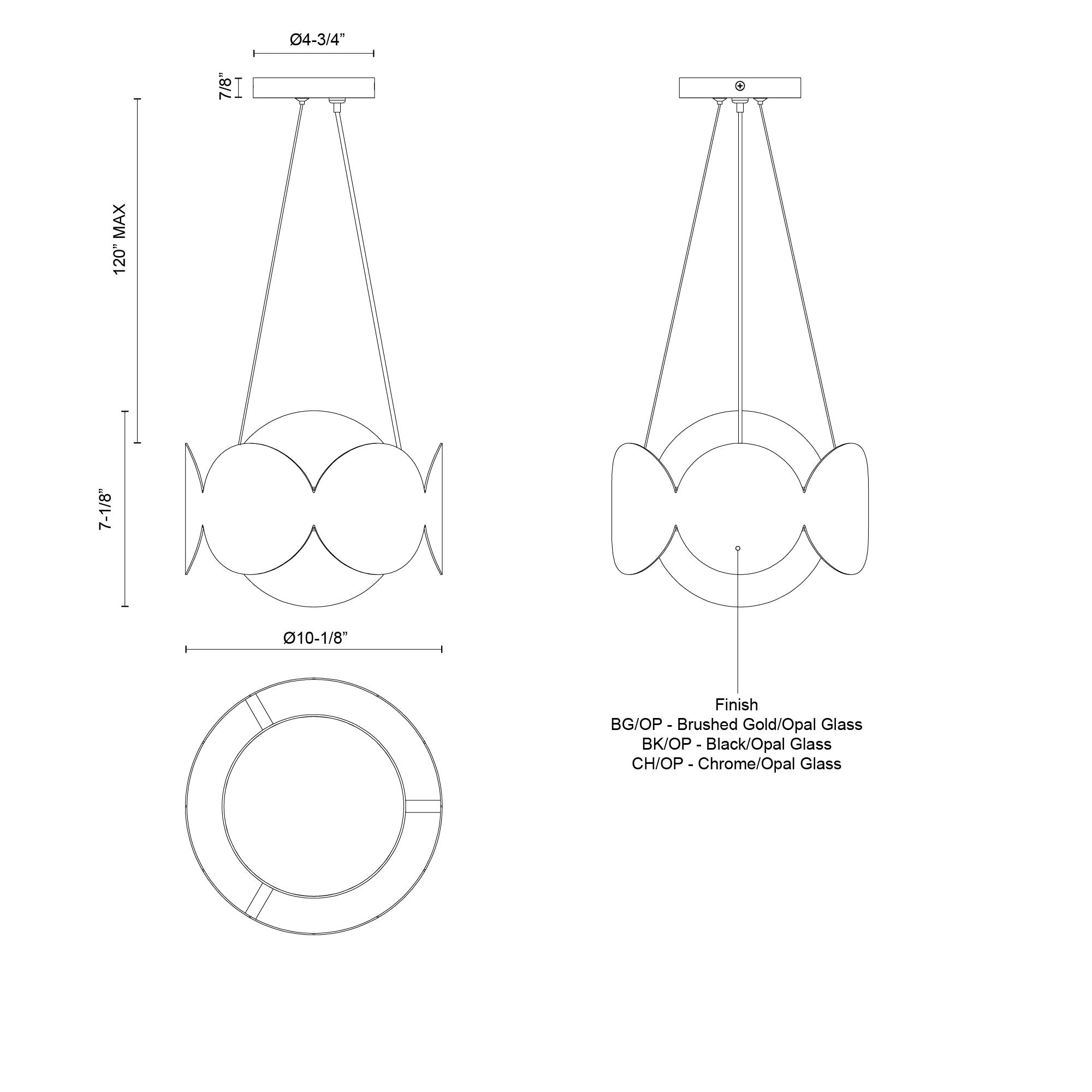 Kuzco Ciel CH59810-CH/OP Chandelier, Socket Chandelier, Chrome/Opal Glass
