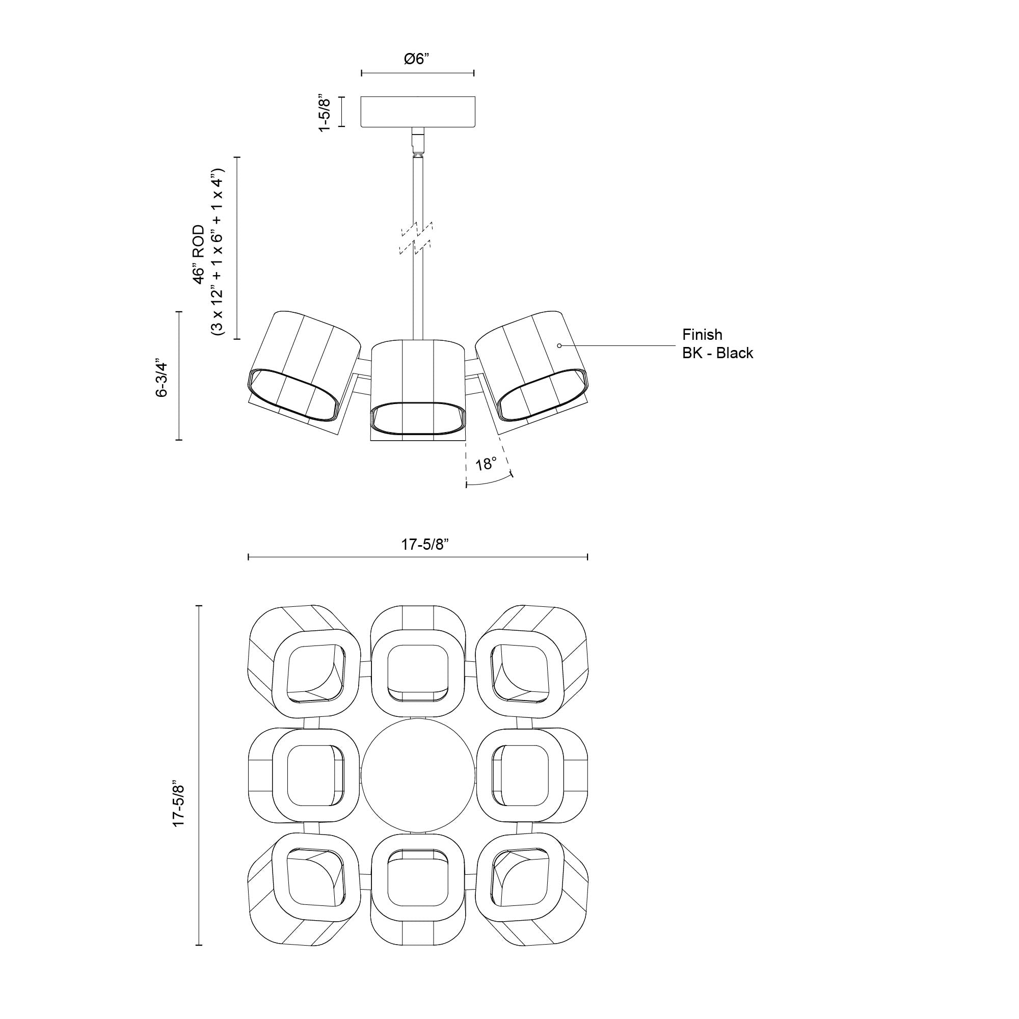 Kuzco Arena 18-in Black LED Chandelier, MPN CH73418-BK-UNV, Chandelier, 80W Watt, Black