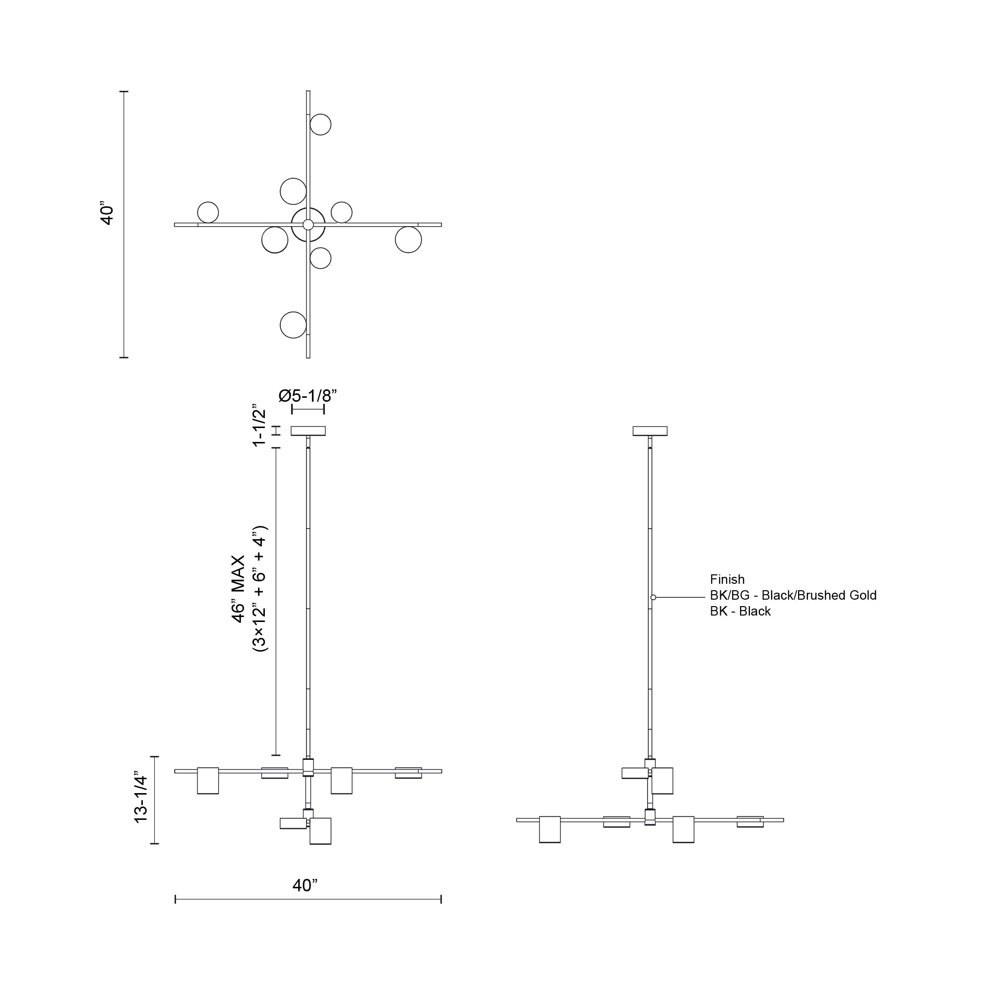Kuzco Jayden CH96840-BK-UNV LED Chandelier, 40-in, Black