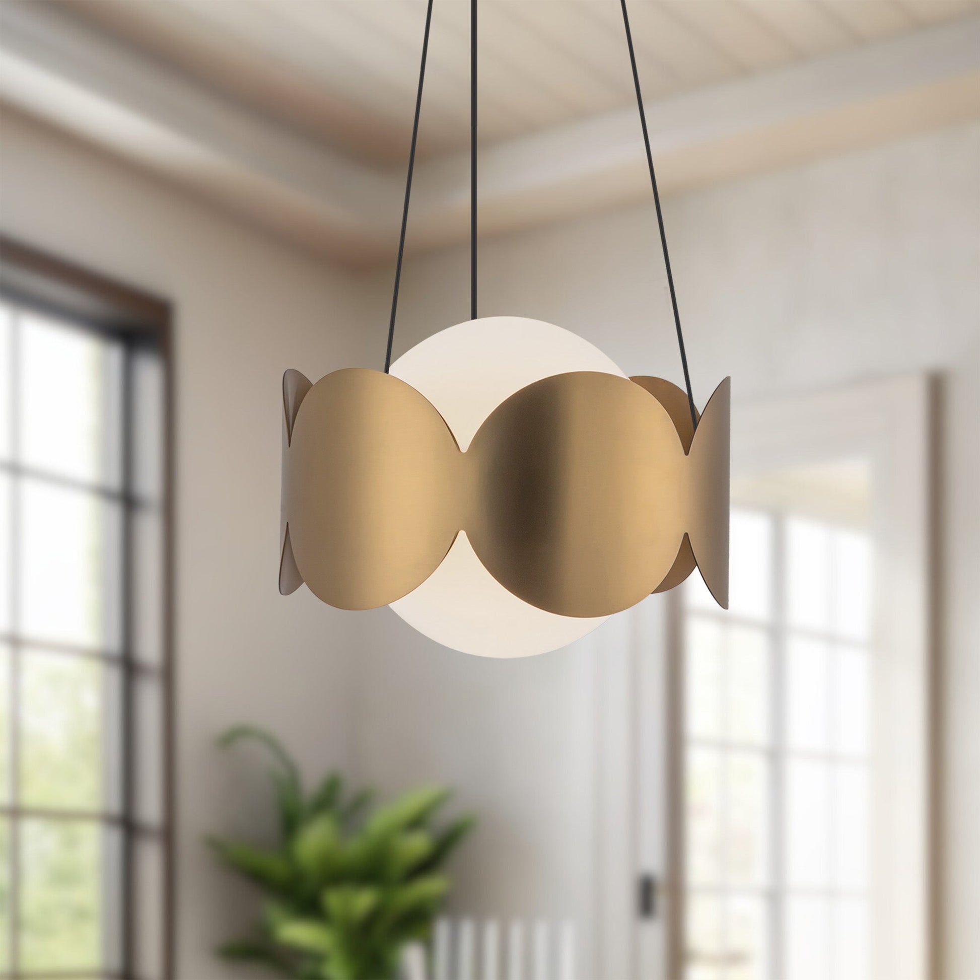 Kuzco Ciel CH59810-BG/OP Chandelier, 10-in, Brushed Gold/Opal Glass