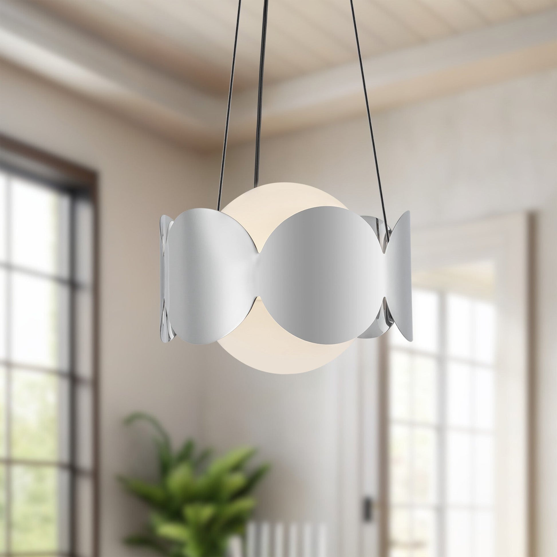 Kuzco Ciel CH59810-CH/OP Chandelier, Socket Chandelier, Chrome/Opal Glass