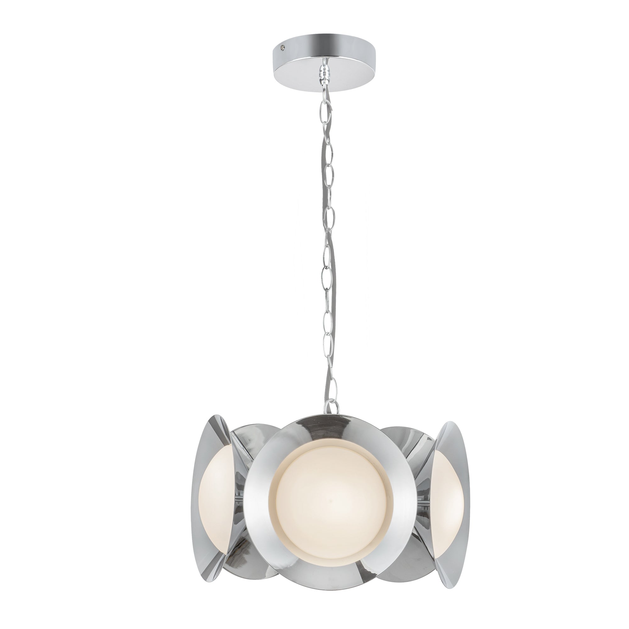 Kuzco CH77916-CH/OP-UNV Cleo 16-in LED Chandelier, UL Damp Rated, Chrome/Opal Glass