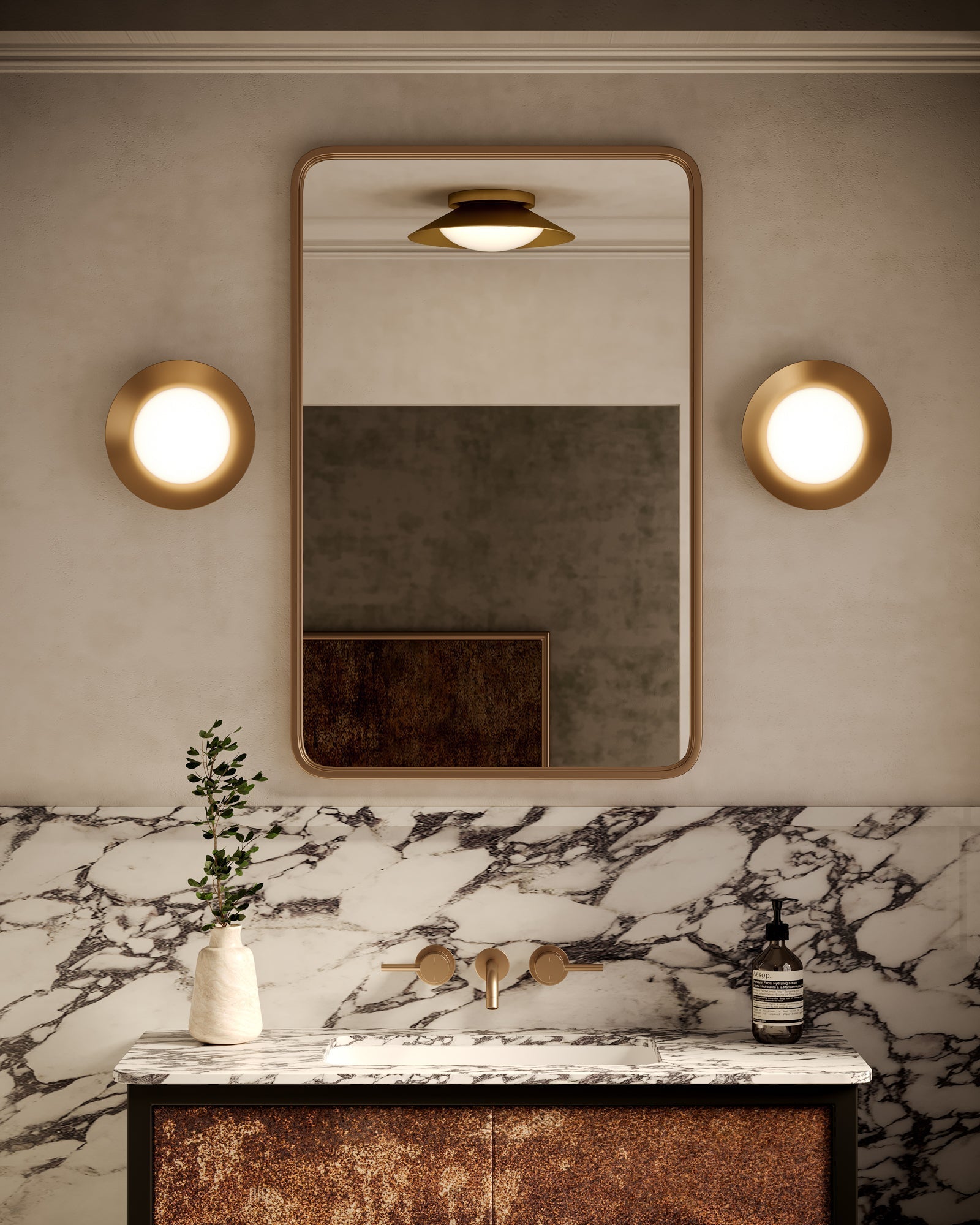 Kuzco Lighting WS77909-BG/OP Wall Sconce, 9-in, Brushed Gold/Opal Glass