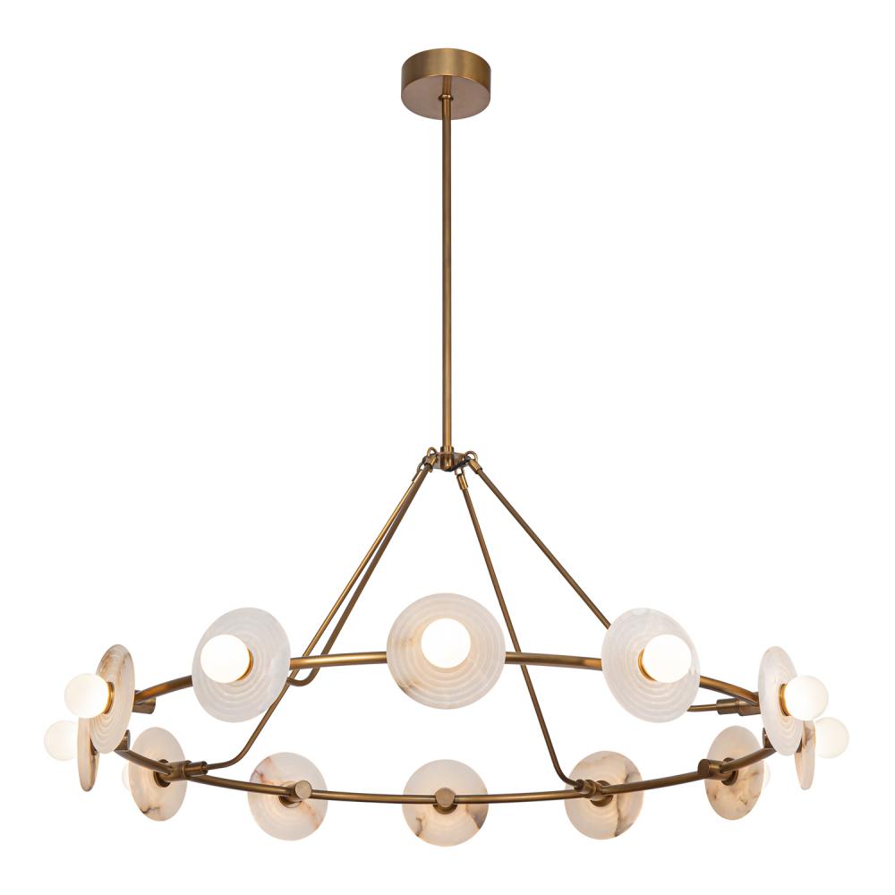 ALORA Lighting CH346046VBAR Dahlia 46-in Vintage Brass/Alabaster LED Chandelier, UL Damp Rated, Vintage Brass/Alabaster